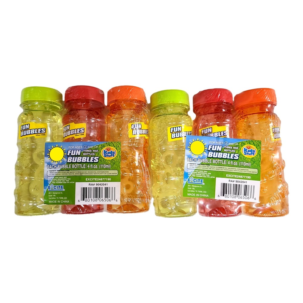 Multi Pack Kids Stuff 4 oz Bubble Bottles Super Bubble Solution 6 Pc Multi