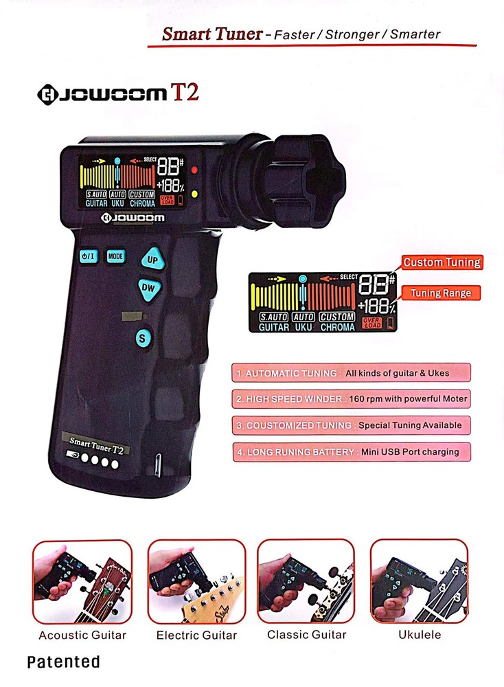 T2 Smart Guitar Tuner & Automatic Peg String Winder 2-in-1 Multi-functional S...