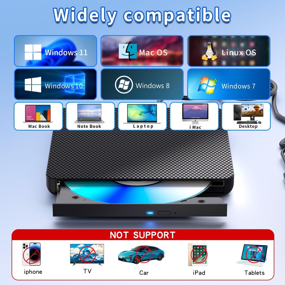 aelrsoch External Blu ray Drives Player Read/Write Compatible Bluray black