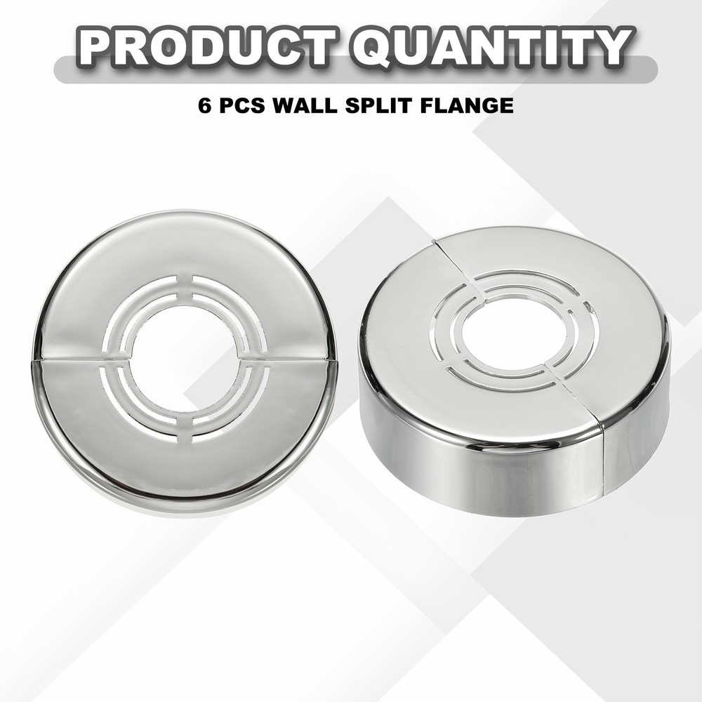 6pcs Wall Split Flange 0.79" Plastic Round Split Flange Pipe Cover, Silver