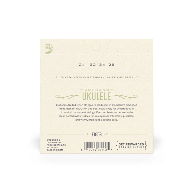 D'Addario EJ65S Pro-Arté Custom Extruded Soprano Ukulele Strings Uke