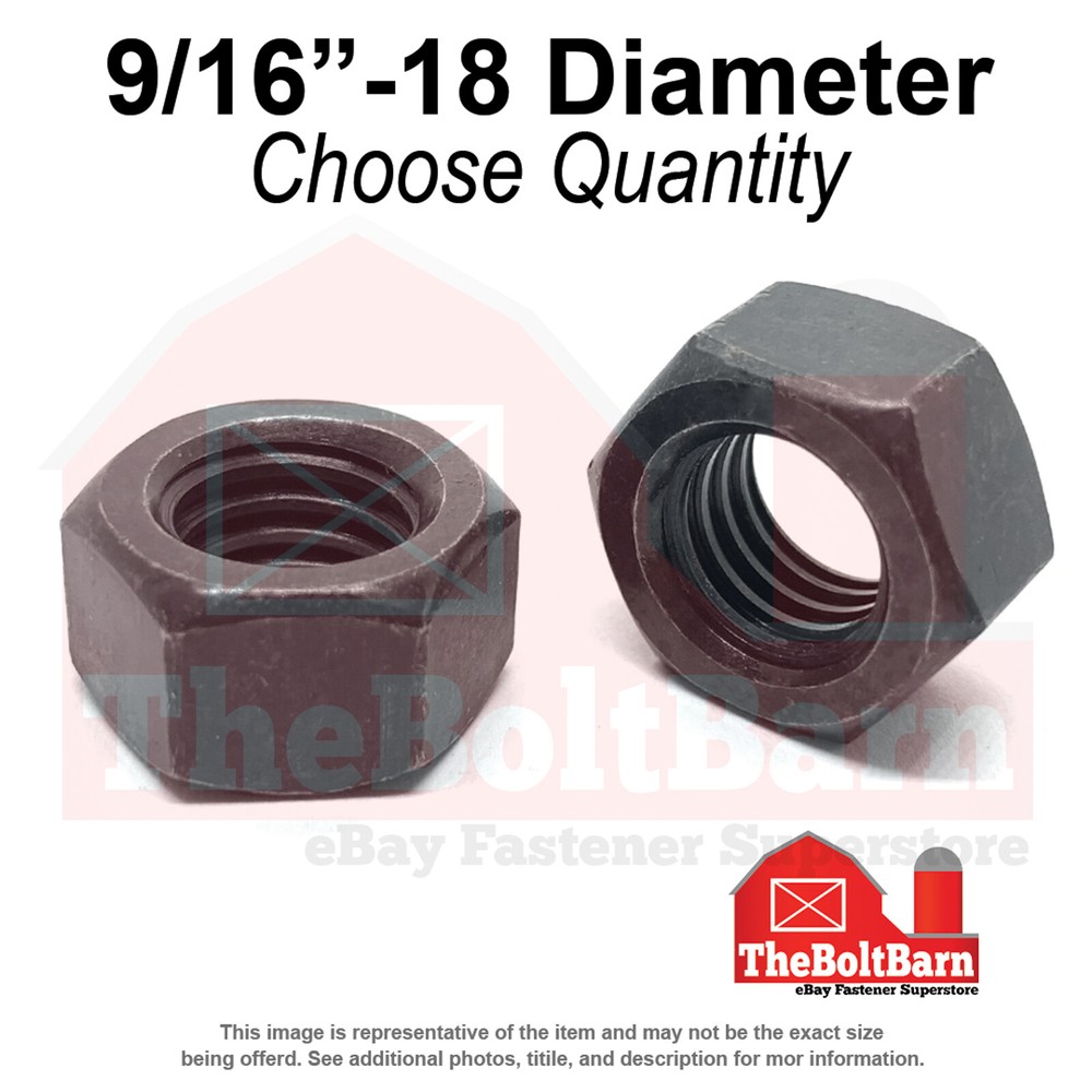 9/16"-18 Grade 8 Finished Hex Nuts Plain Fine Thread (Pick Quantity)