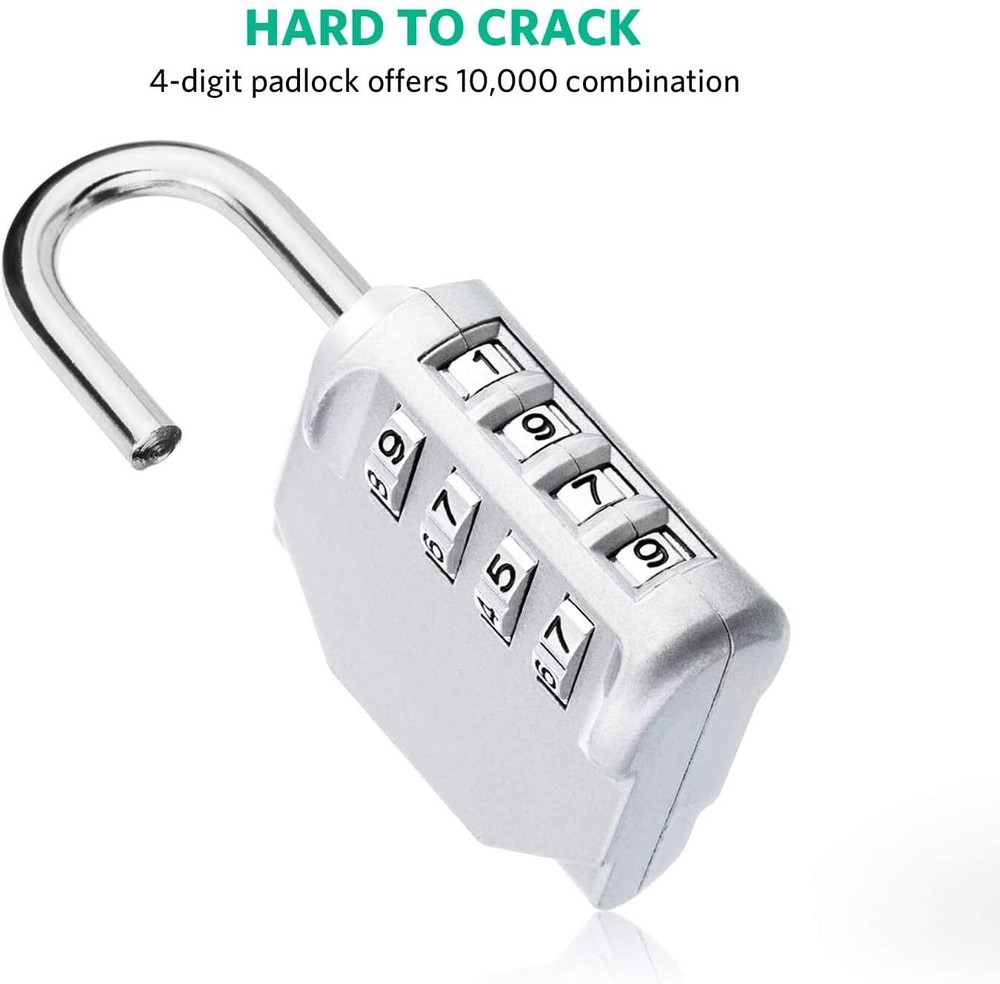 4-Digit Combination Padlock for Lockers Gyms Schools 2 Pack Metallic Silver