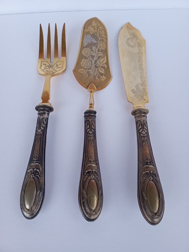 3 Pc. Antique .800 Solid Silver European Pastry Server Set