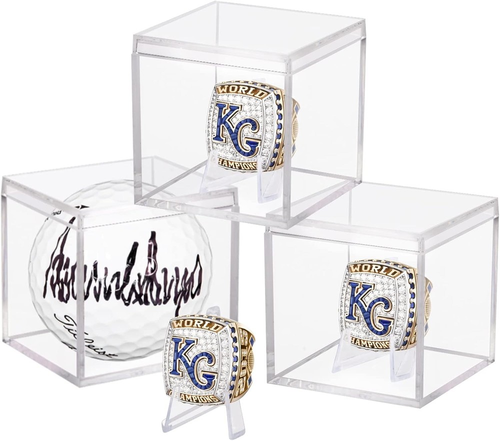 Championship Ring Display Case 3pcs Clear Acrylic Plastic Baseball
