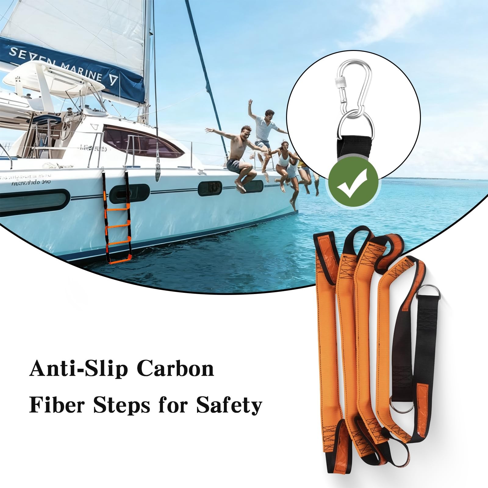 Boat Rope Ladder for Safety and Easy Boarding, Reliable Orange