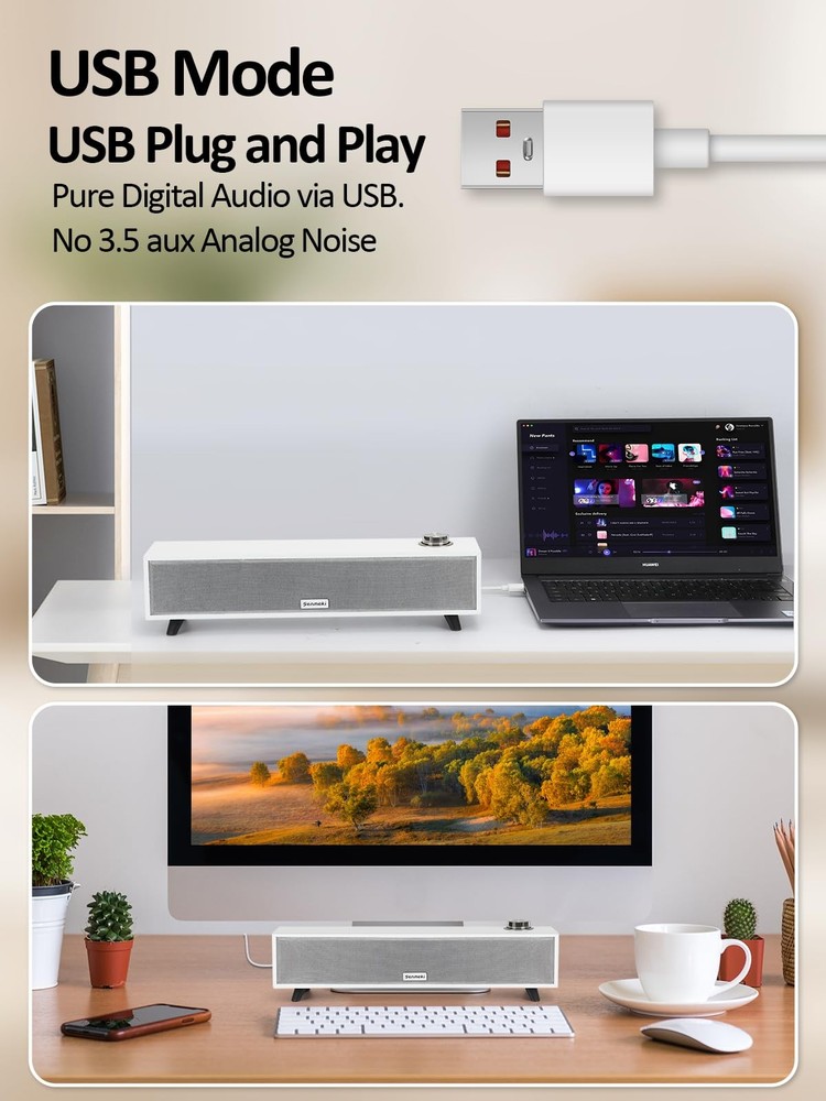 10W Computer Sound Bar Bluetooth 5.0 RCA Input USB Powered PC Speaker K01