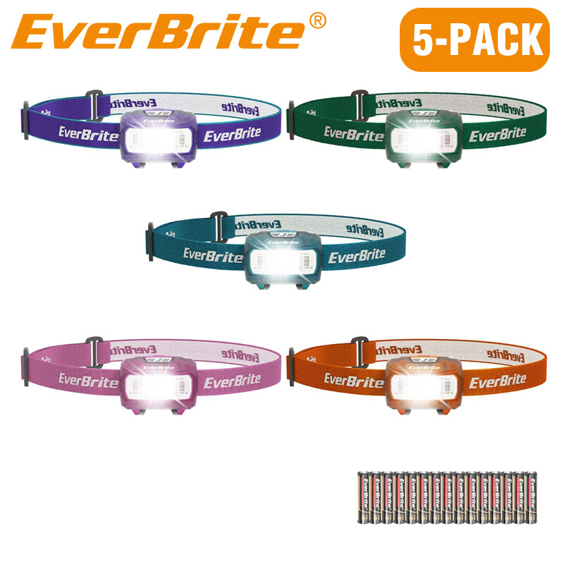 EverBrite Bright LED Headlamp Super Head Lamp 5 Lighting Modes Flashlight 5-PACK