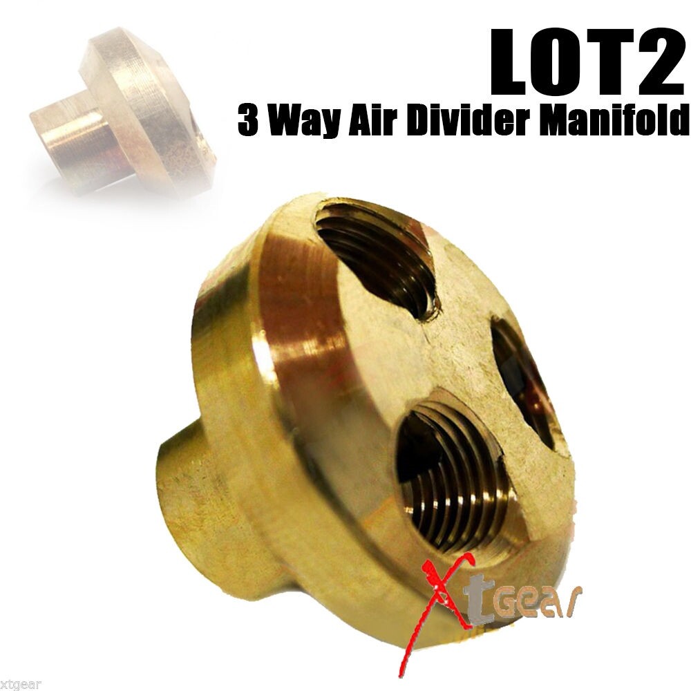 2PC 3 Way Air Divider Manifold Compressors Couplers Inlet/Outlets Solid Brass