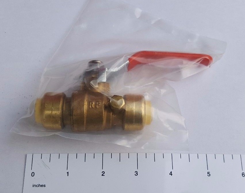1 PIECE 1/2" PUSH FIT BALL VALVE WITH DRAIN FULL PORT NEW!
