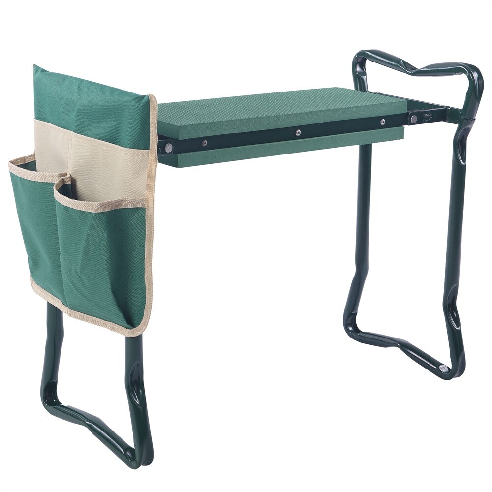 Dual Function Folding Garden Kneeler Stool with Tool Bag and Soft Cushion Pad