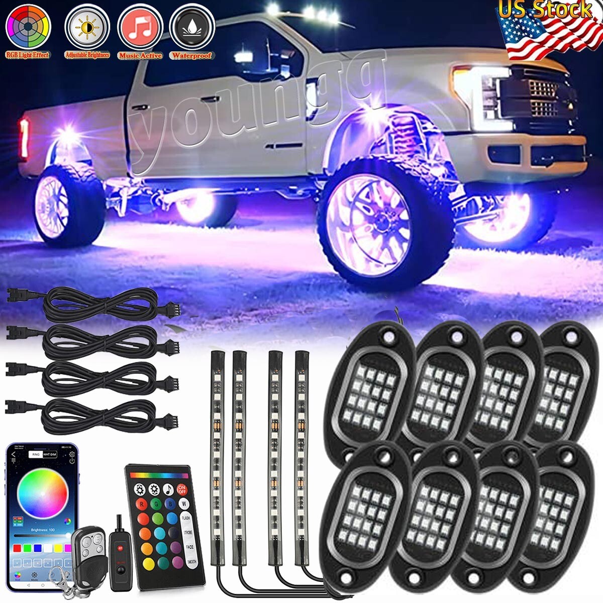 12xRGB LED Rock Light Kit For Off-Road Underglow Foot Wheel Well Light Truck ATV
