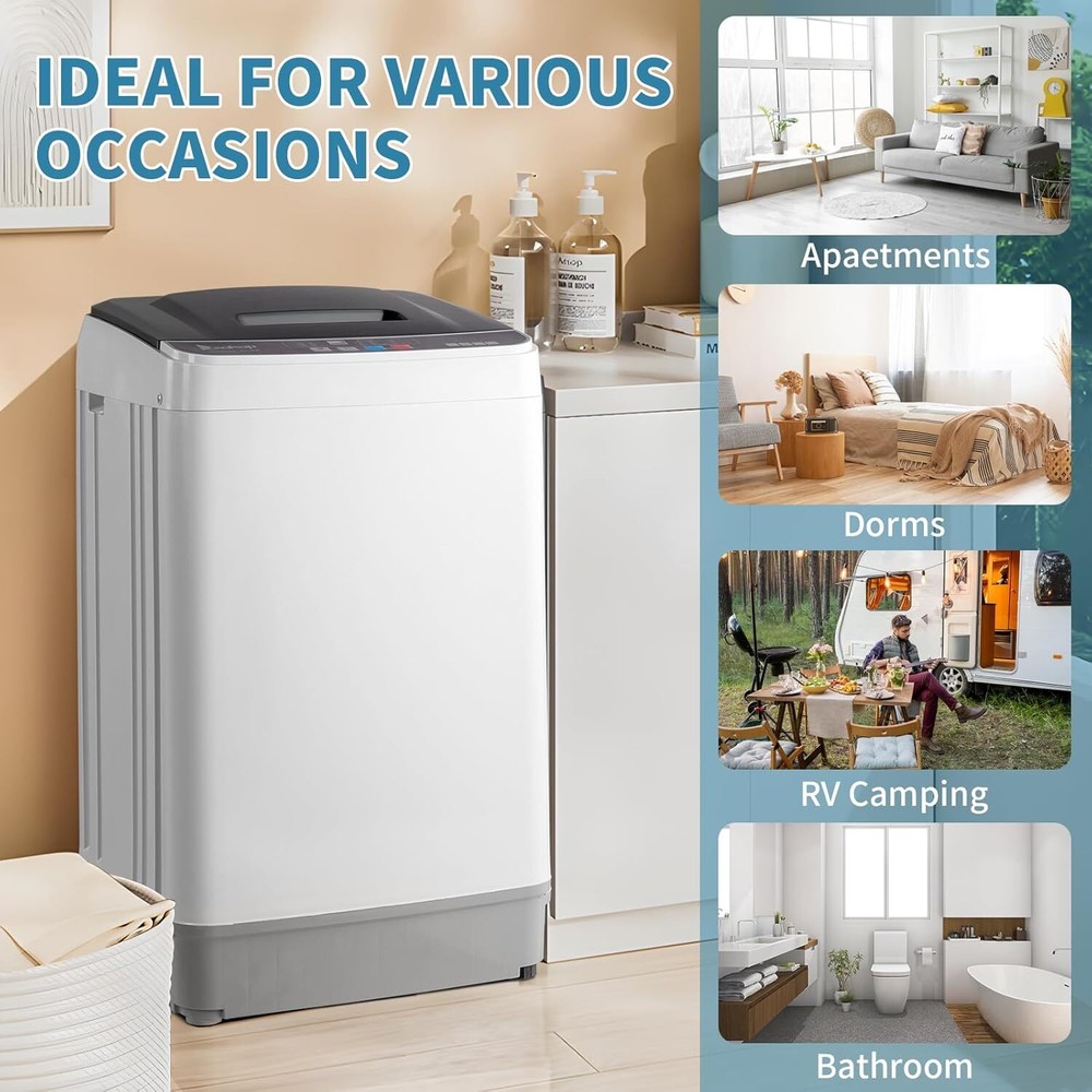 Full Automatic Washing Machine, 17.6Lbs Top Load Portable Washer with Drain Pump