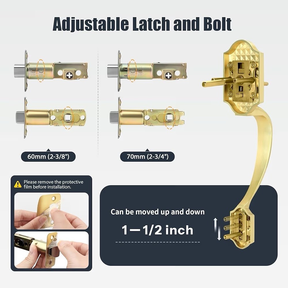 Double Front Door Handleset with Deadbolt –Brushed Gold Classic Entry Handle Set