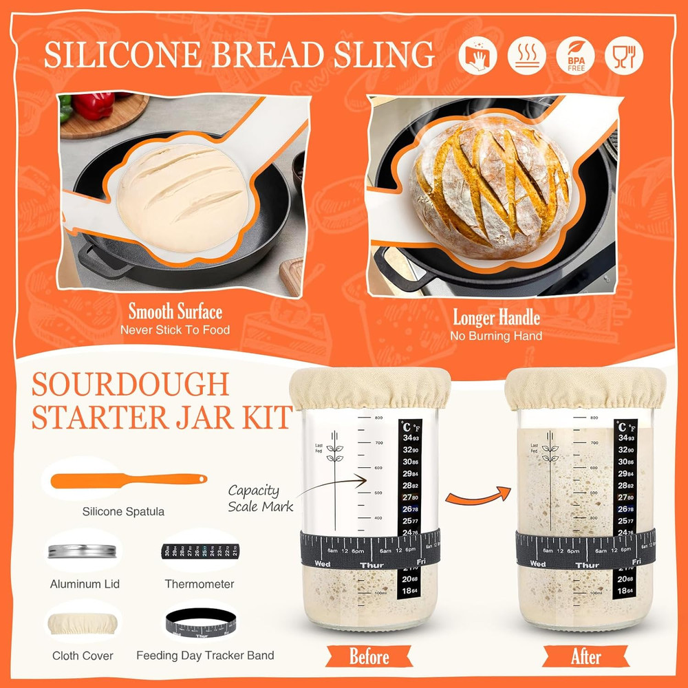 Sourdough Starter Kit with Proofing Basket and Baking Tools - Ideal Gift Set
