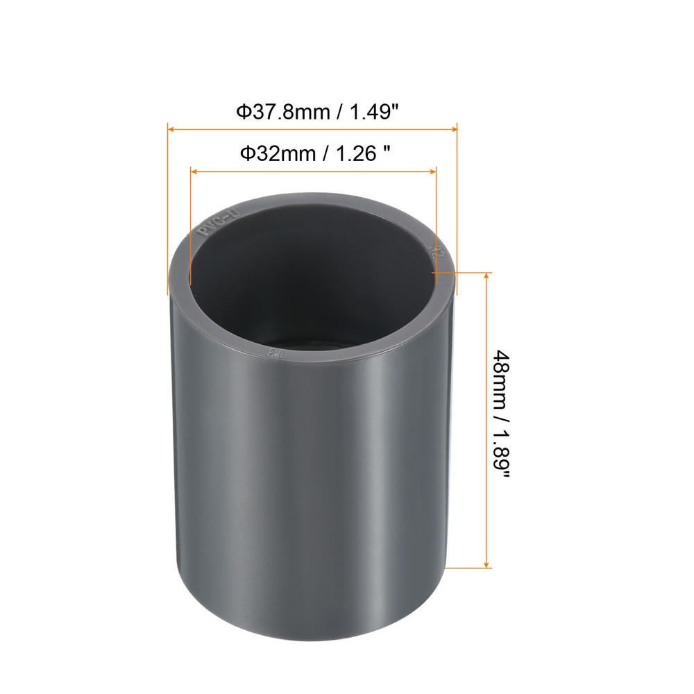UPVC Pipe Fitting 1.26 Inch Socket, 6 Pack Straight Coupling, Grey