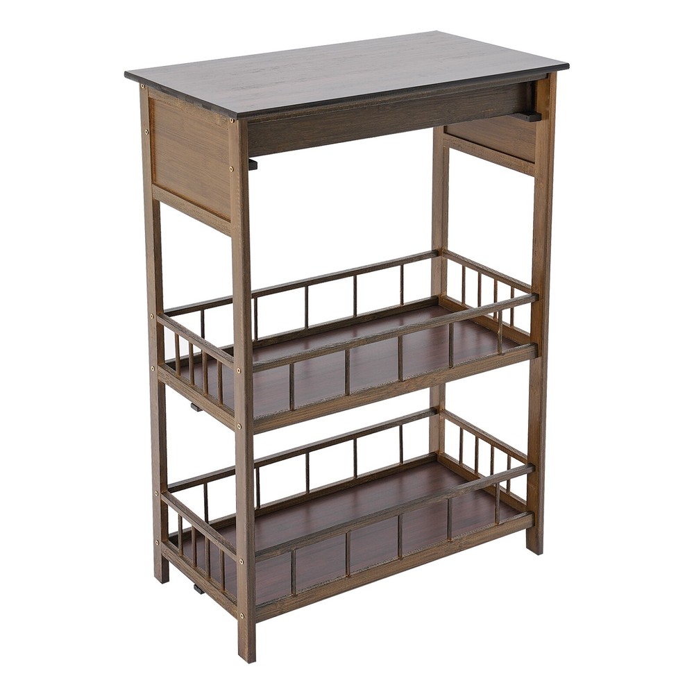 3 Tiers Side Table Side Table with Storage Drawer Bamboo End Table Tea Table