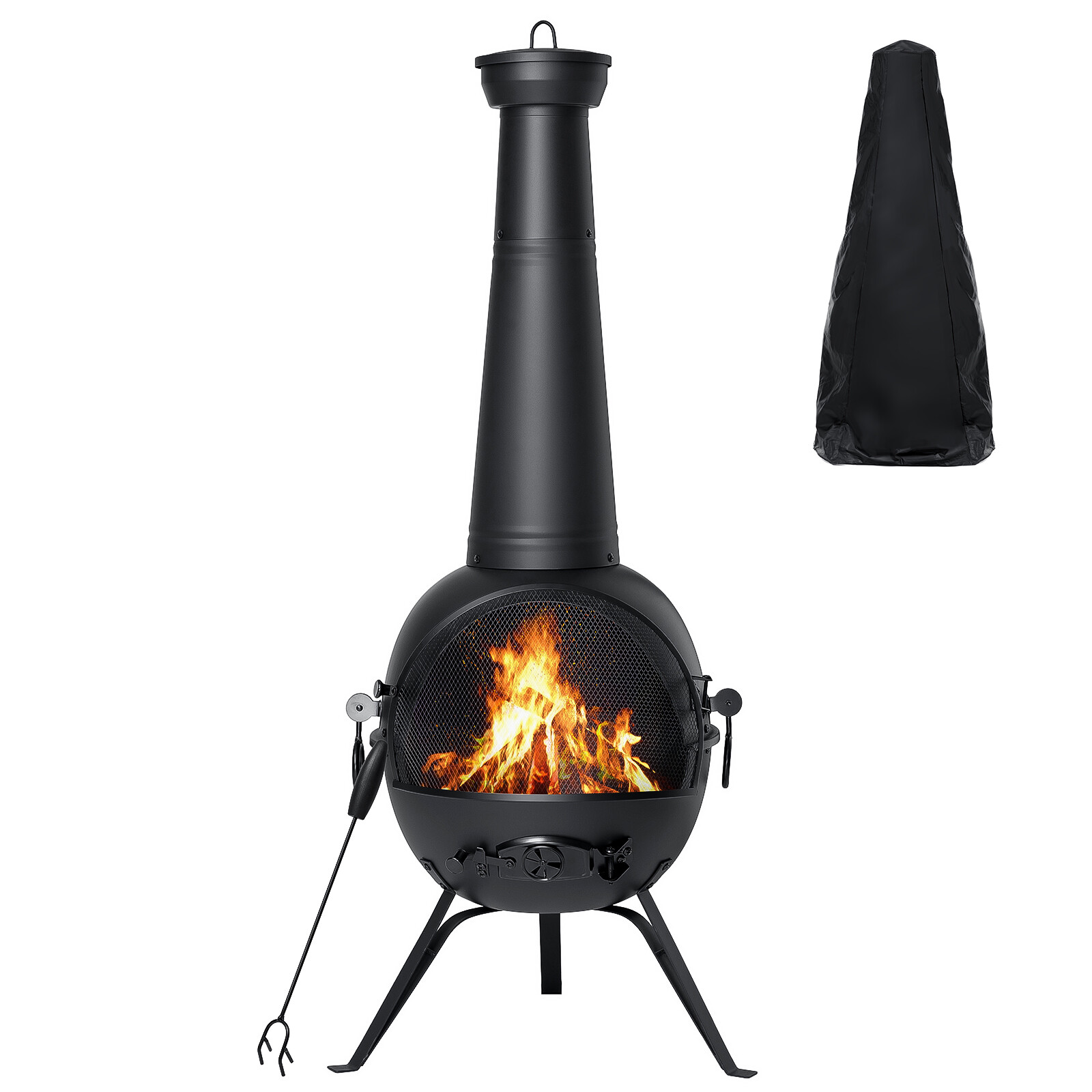 55in Outdoor Fireplace Patio Chiminea Fire Pit Wood Burning Heater Cast Iron Lid