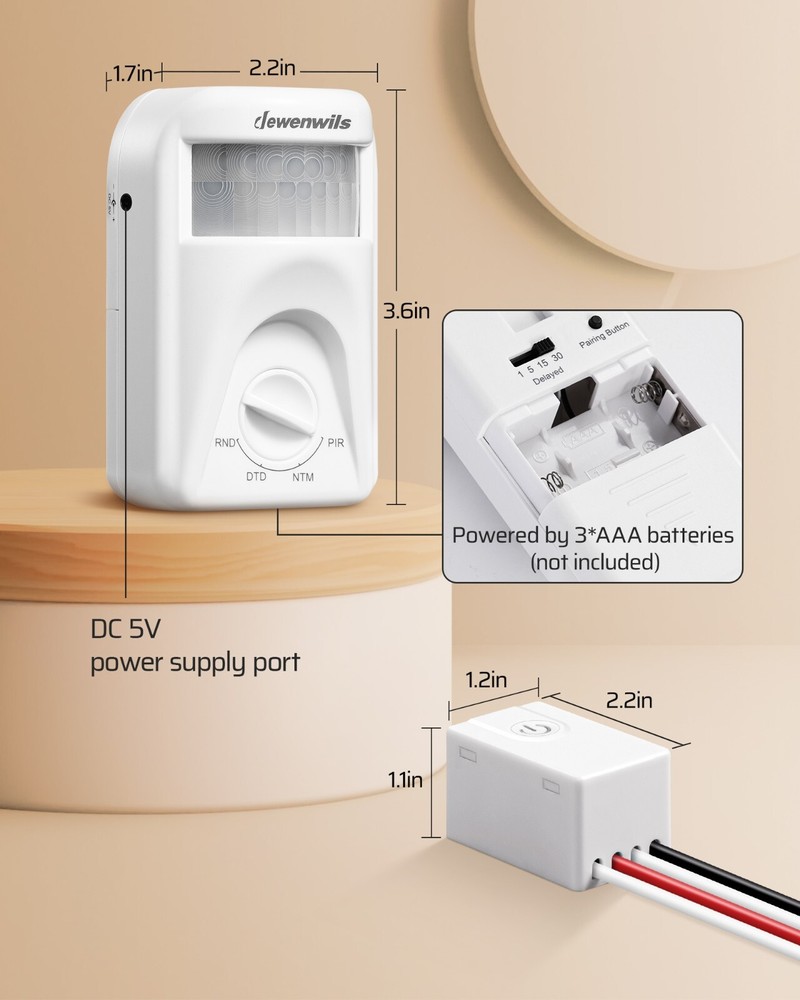 DEWENWILS Wireless Motion Sensor Light Switch,Dusk to Dawn & PIR Motion Sensor