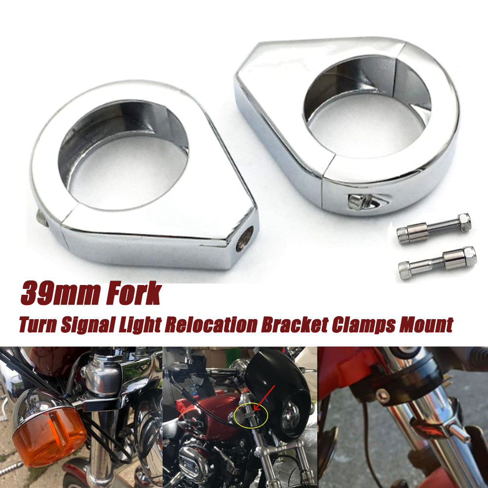 Fork Turn Signal Indicator Light Relocation Bracket Clamps Mount 39MM For Harley