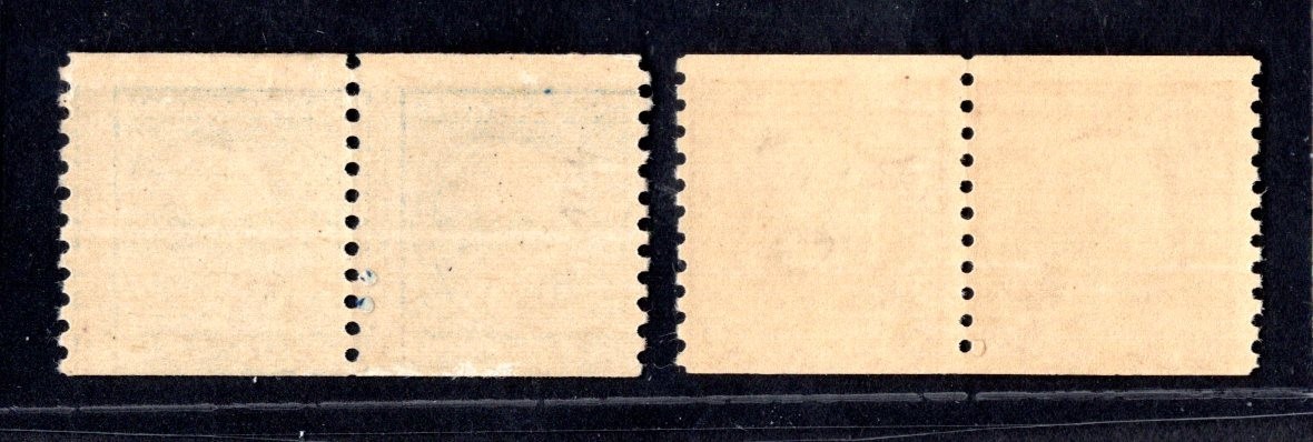 US 1917-1919 COIL LINE PAIRS SC. #495-496 #495 IS NEVER HINGED #496 LIGHT HINGE