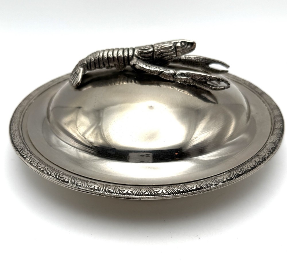 Vintage Silver Plated Lobster Handle Baking Dish - Missing Insert - 7” Round