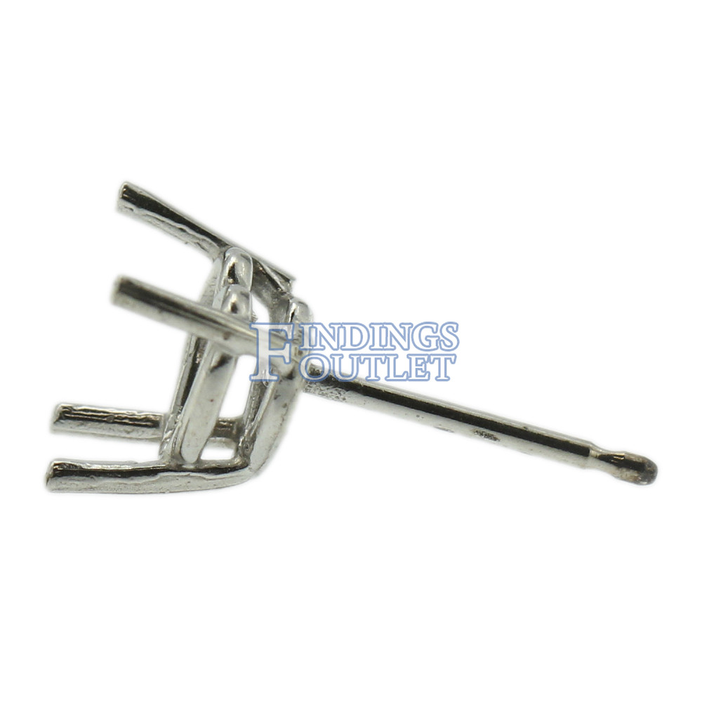 14k White Gold Heart Shape Stud Earring Mounting Setting Push Back Post 4 Prong