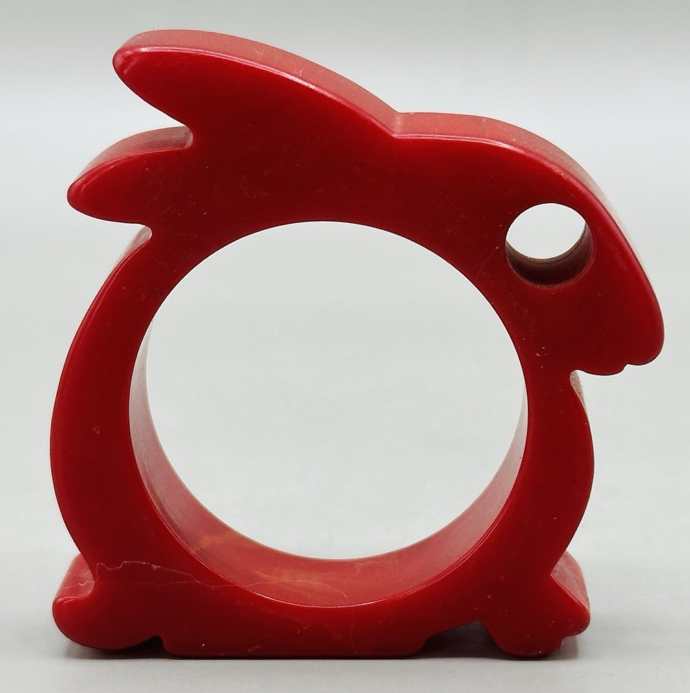 Vintage Mid-century Bakelite ruby red rabbit napkin ring