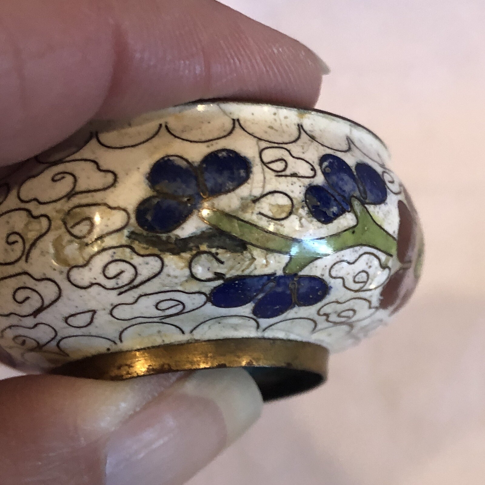 Antique Chinese Minature Cloisonne Floral Decor Incense Burner Hand Painted