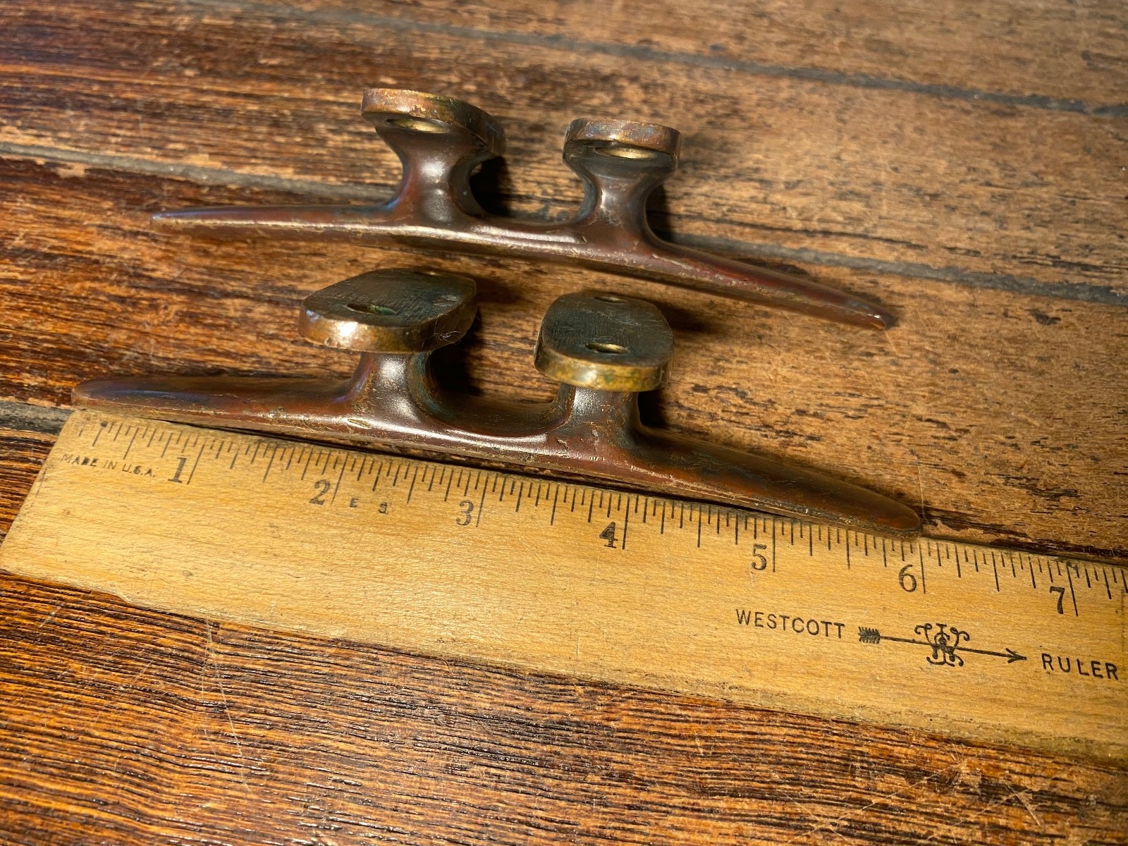 PAIR OF VINTAGE CAST **SOLID** BRONZE 6" CLEATS