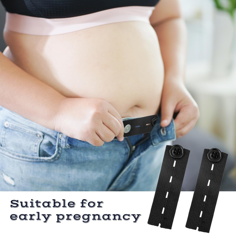 COMNICO 5pcs Waist Extender Button Elastic Comfy Adjustable One Size, Black