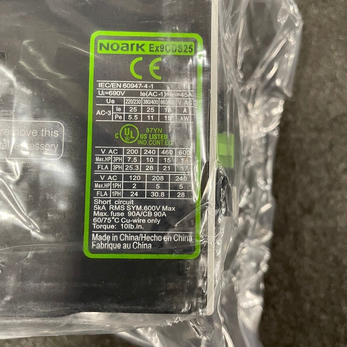 NOARK Ex9CDS25A30G7A Standard IEC Contactor 25A 120V
