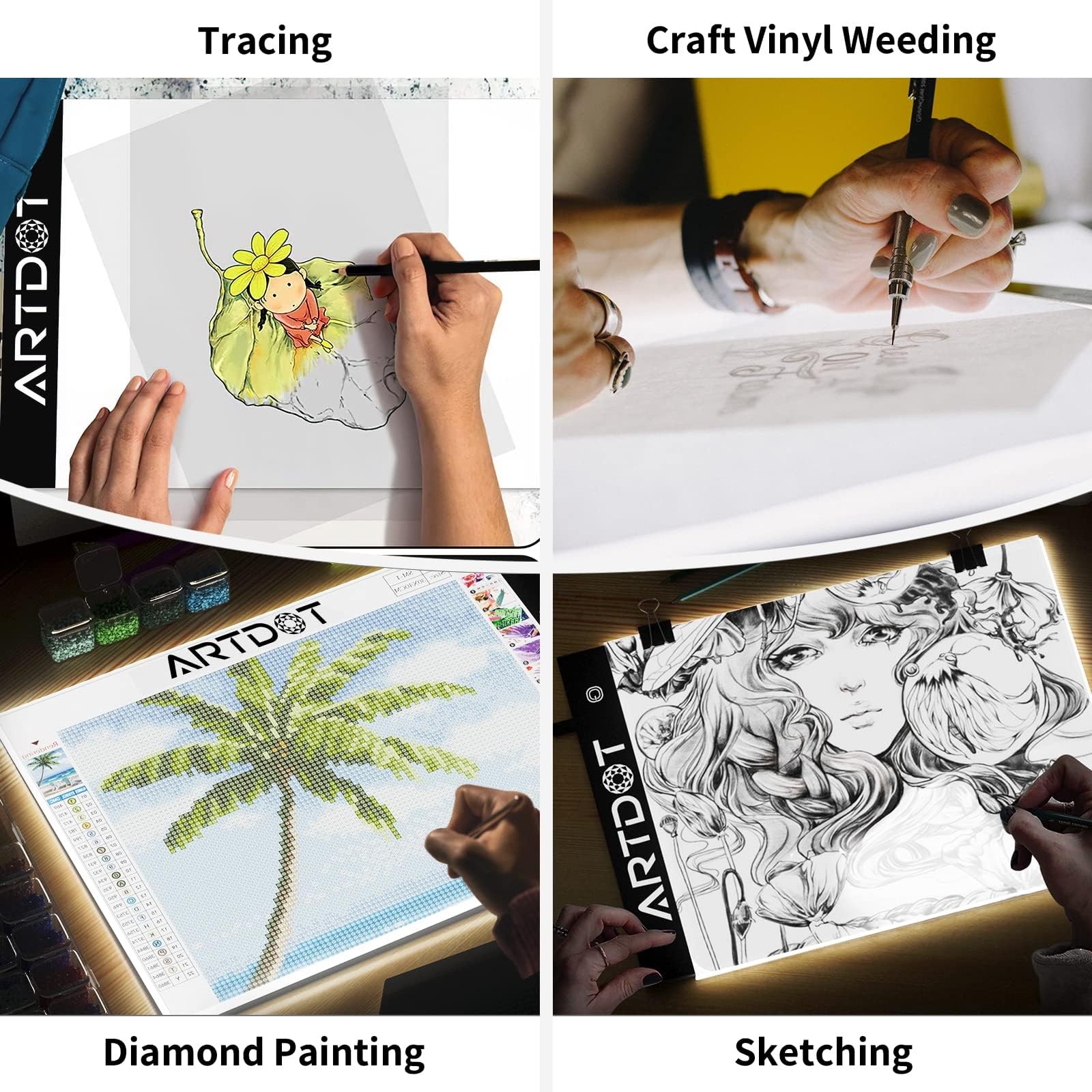 ARTDOT A4 LED Light Pad for Diamond Painting Kits for Adults, USB Powered Adj...