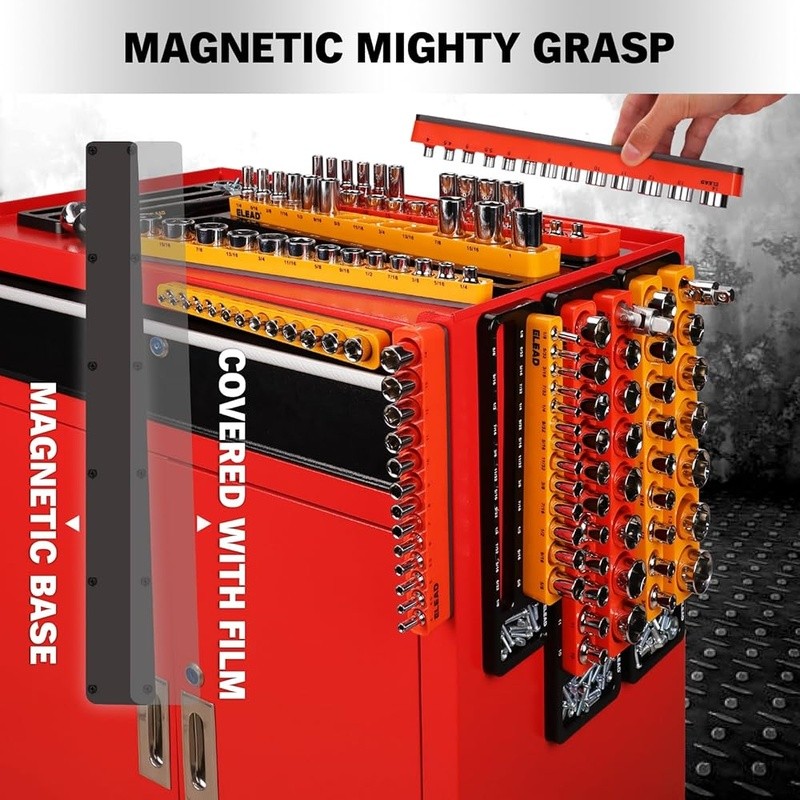 Magnetic Socket Organizer Set 3 Large Metric SAE Holders Tool Storage Solution