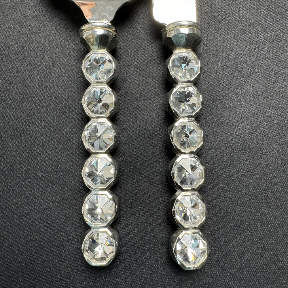 Wedding Reception Cake Knife Server Set Faceted Crystal & Silverplate Stainless
