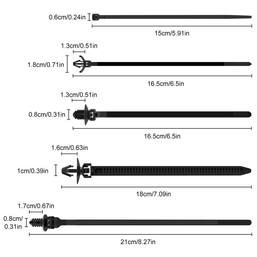 160pcs Push Mount Cable Zip Ties 5 Sizes Self Locking Cable Strap Assortment Kit