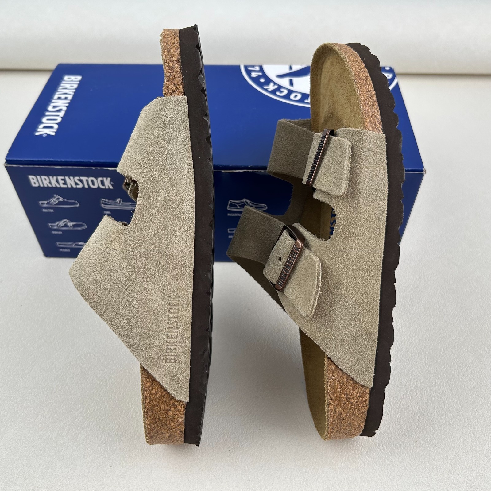 Birkenstock Arizona Taupe Sandals Soft Footbed Suede Leather Sizes 37-45