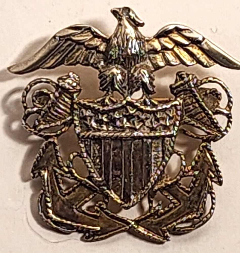 WWII STERLING SILVER U.S. NAVY CAP INSIGNIA SOLID BACK