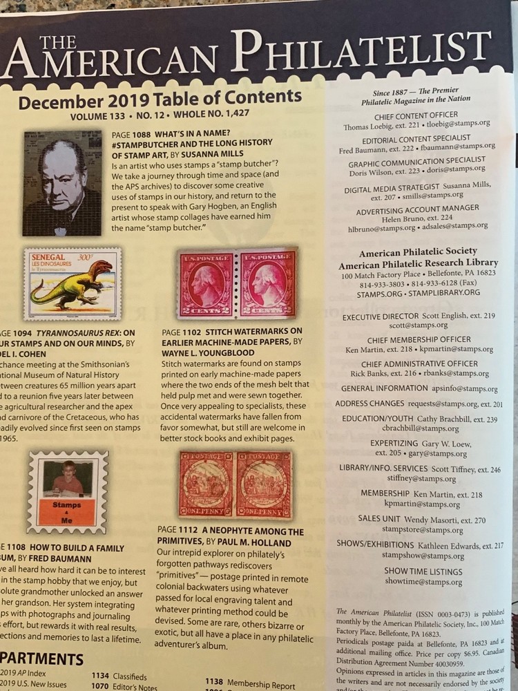 American Philatelist Magazine 2019, December