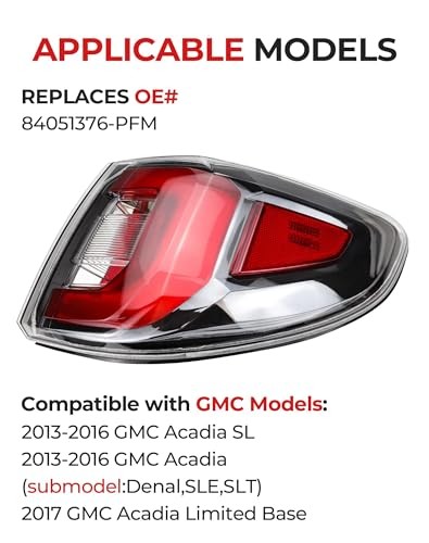 Passenger Side Tail Light Assembly | Compatible with 2013-2016 GMC Acadia &
