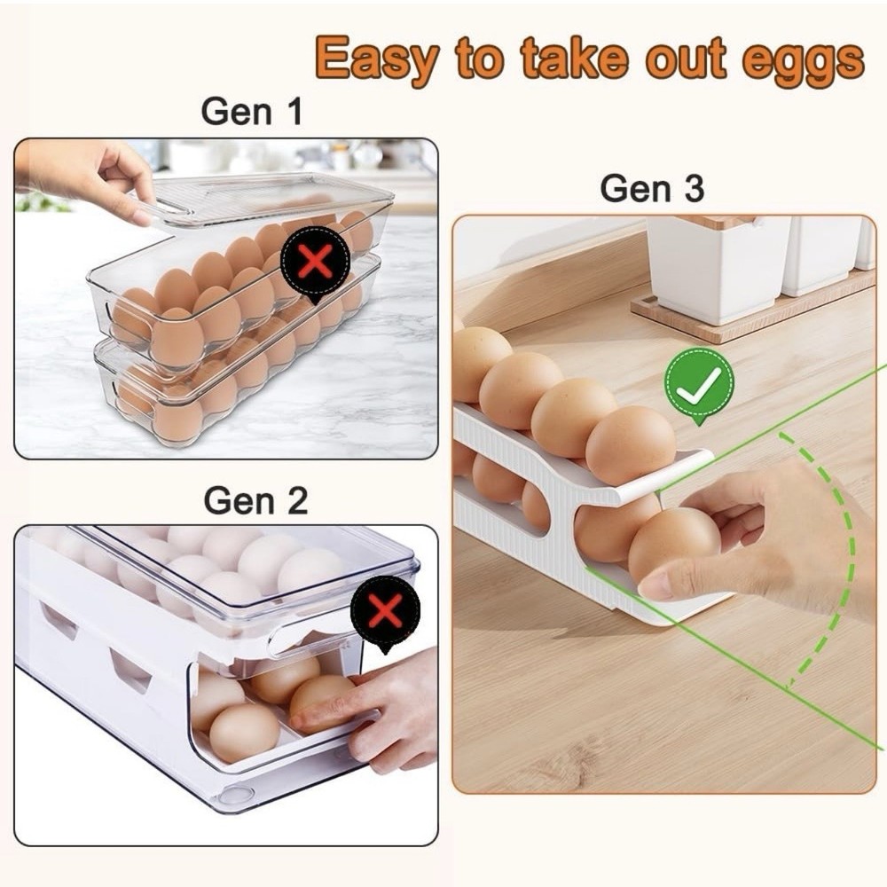 2-Tier Egg Holder for Fridge Auto Rolling Forward Slim Egg Storage Organizer