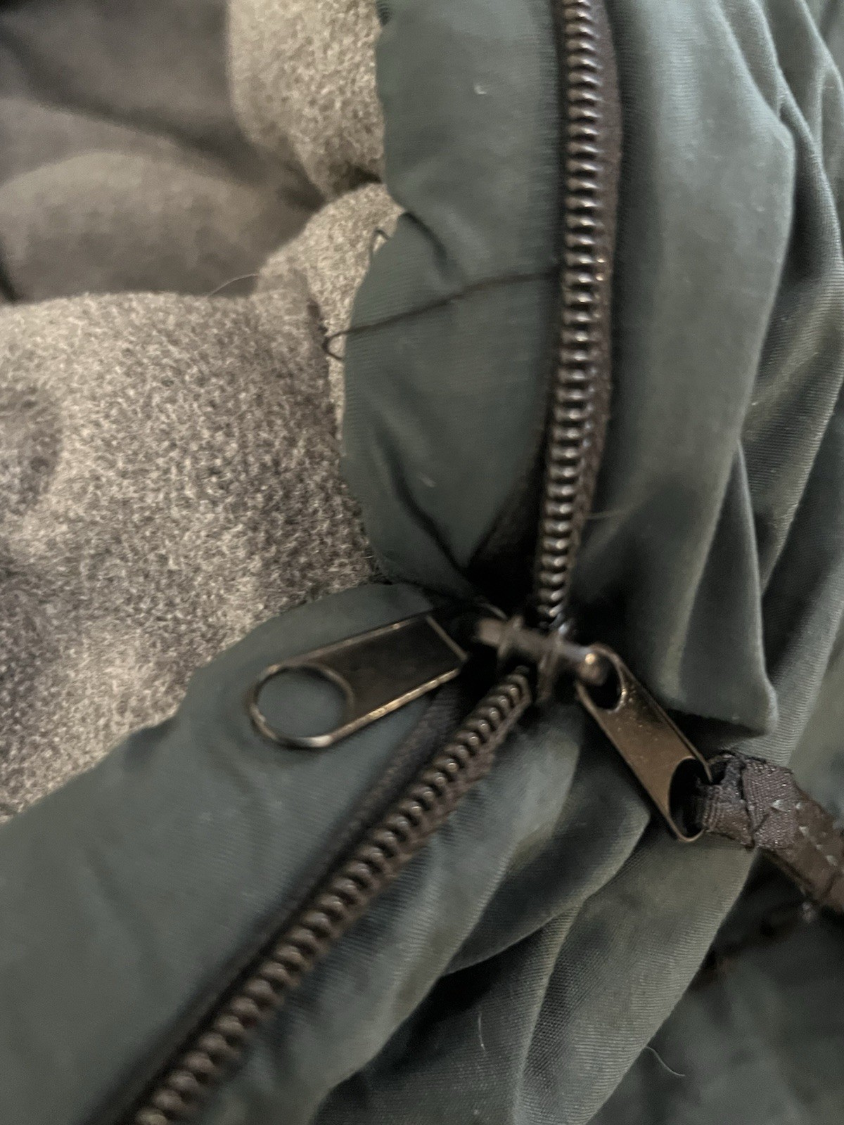 LL Bean 20° Camp Bag Sleeping Bag Green Gray Camping Sleeping With Container