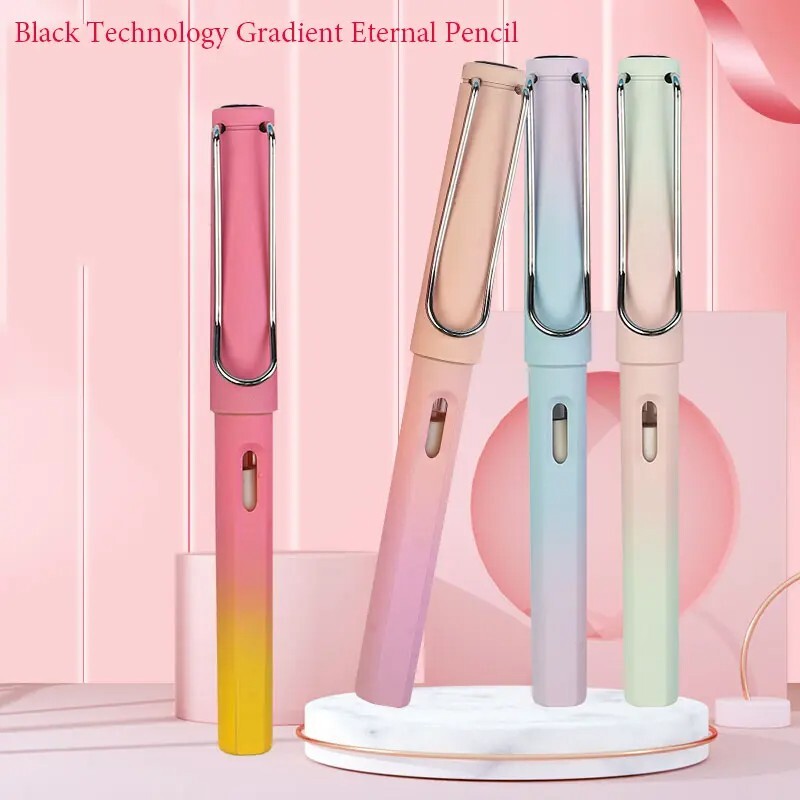 6pc Gradient Eternal Pen inkless Endless Pencil Black Technology Eraser Inside