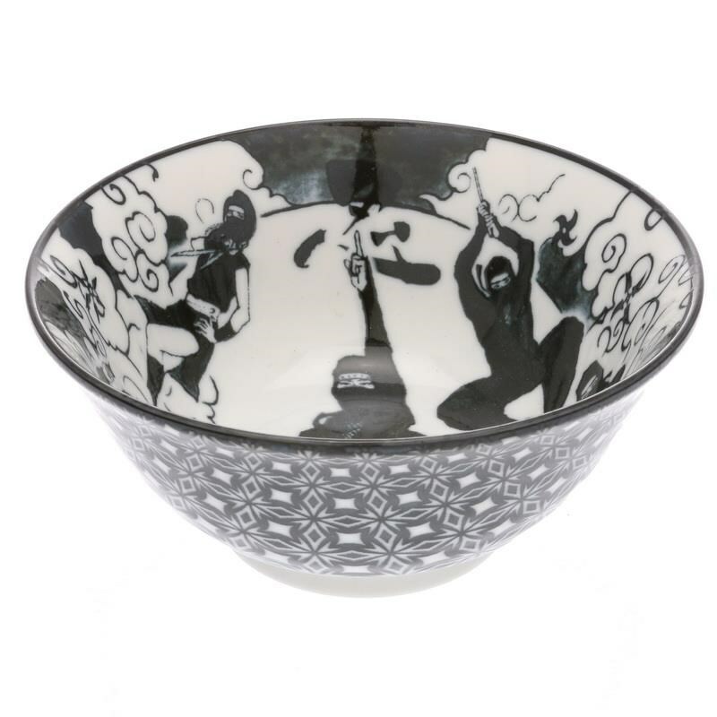 Japanese Rice Soup Noodle Bowl Donburi 6"D Porcelain Black Ninja Made in Japan
