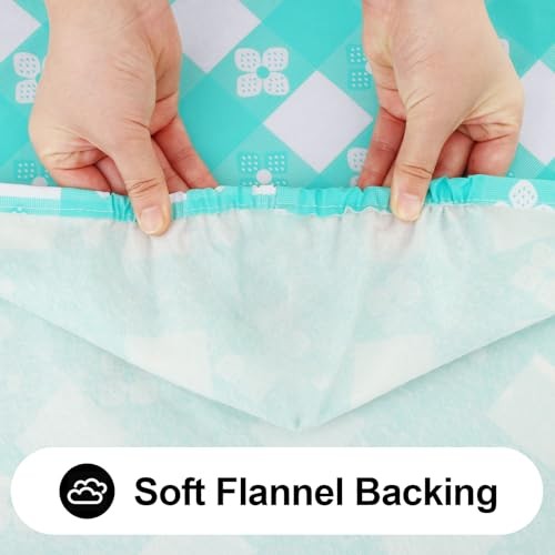 Rectangle Vinyl Table Cloth, Waterproof 60" x 30" (Rectangular) White & Teal
