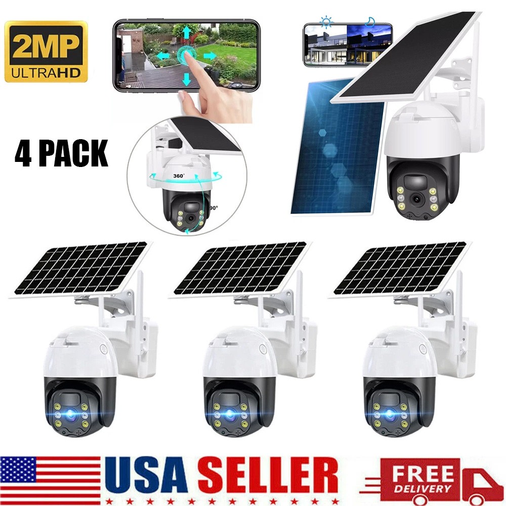 WiFi6 Solar Battery Powered Wireless Security Camera Sys Outdoor 3MP PTZ 4 PACK
