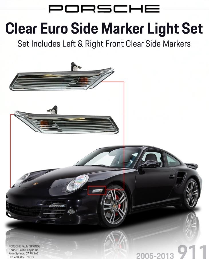 Genuine Porsche 911 997 Clear Euro Side Marker Light Set Left & Right