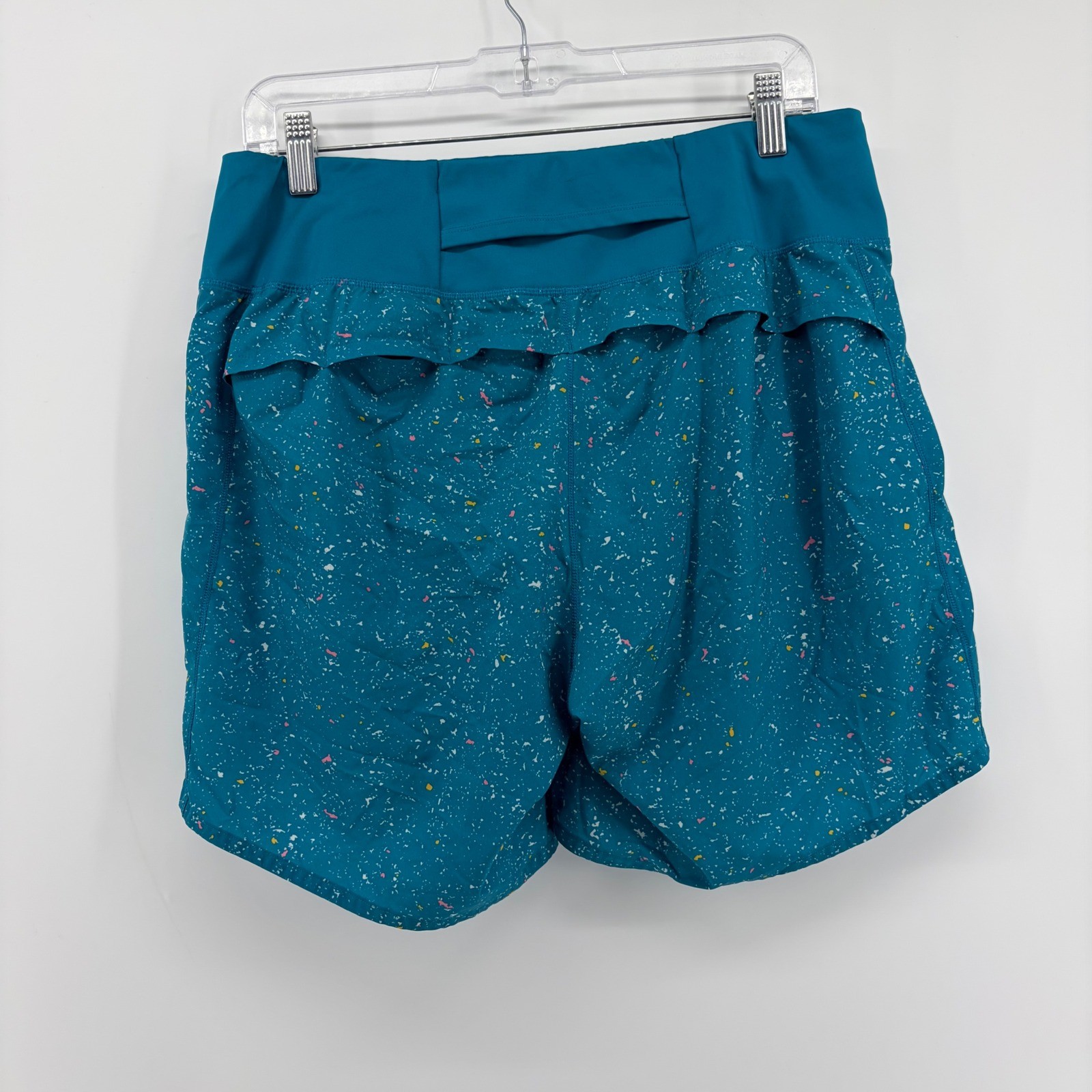 Brooks Chaser 7" Running Shorts Teal Splatter Women Size L Confetti Print