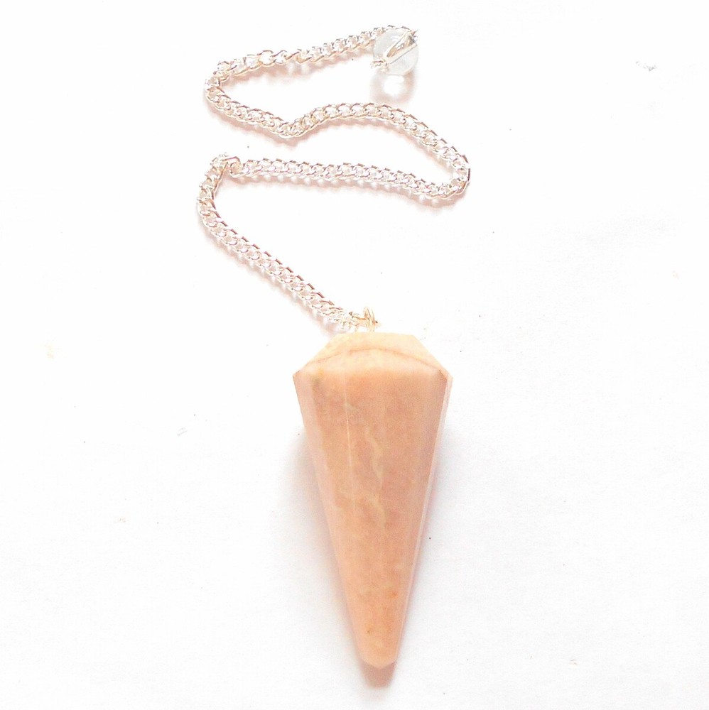 Peach Moonstone Faceted Gemstone Pendulum for Divination and Dowsing