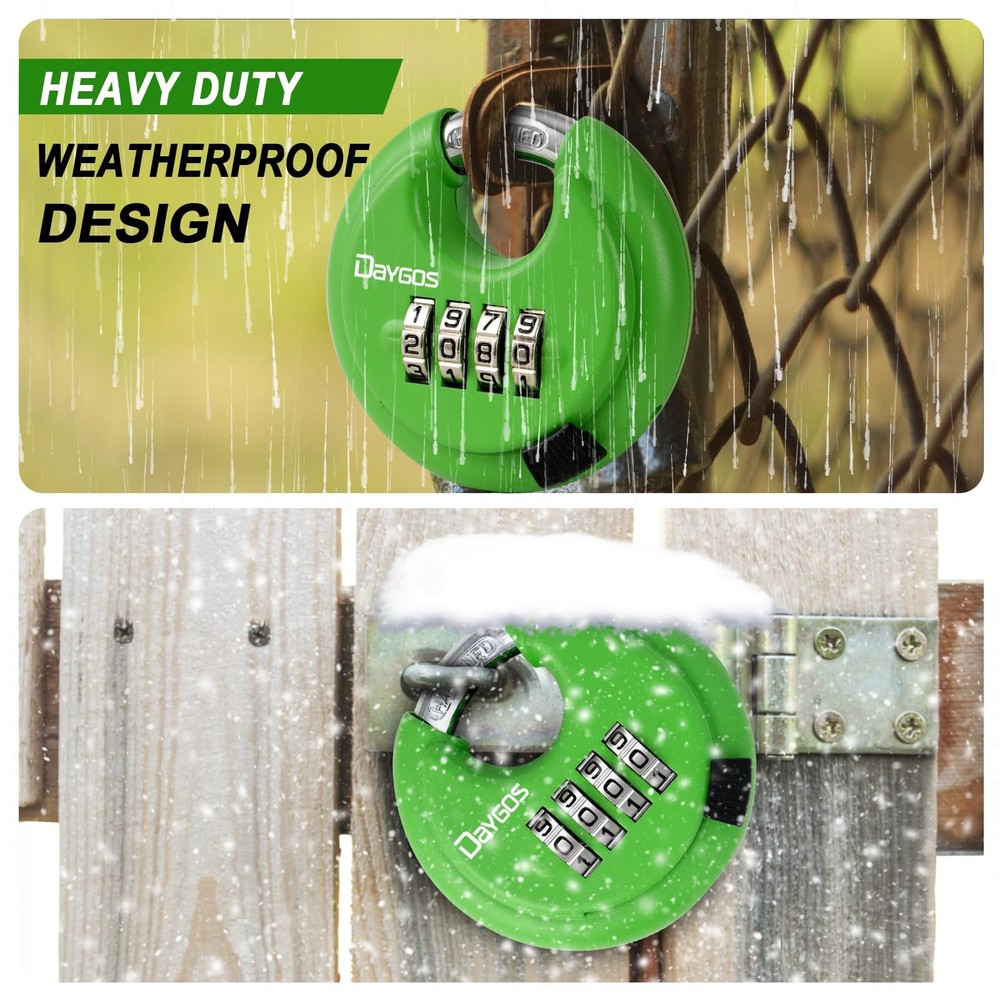 Combination Disc Padlocks for Outdoor - Heavy Duty 4 Digit Code Lock, Combo D...